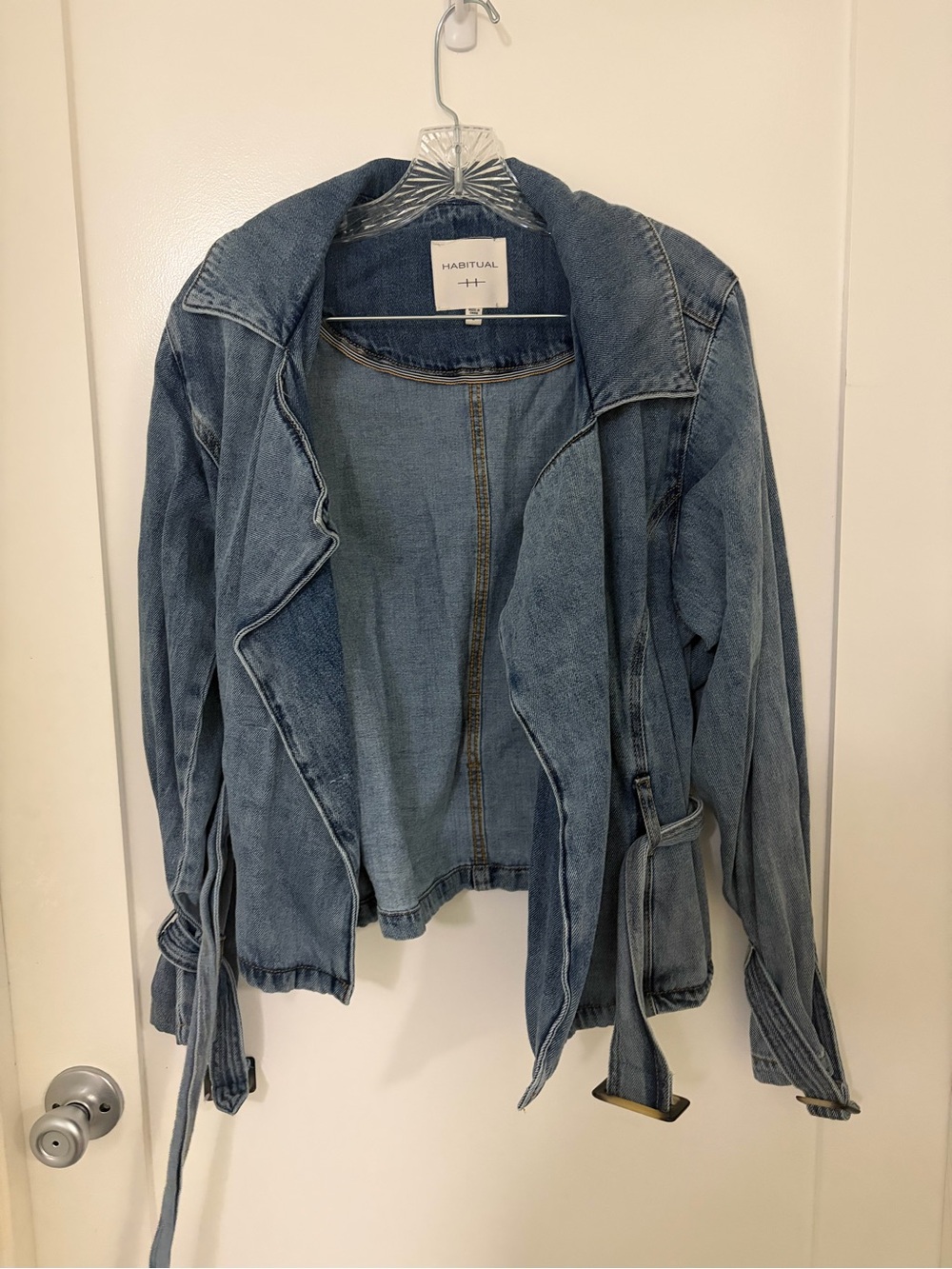 Habitual Washed Light Blue Denim Belted Jean Jacket